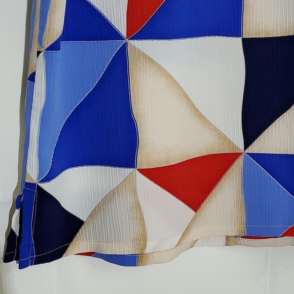 Allison Daley Blue/Red/White/Cream Lightweight Abstract Button-Up Blouse - Sz 16 - Picture 10 of 13